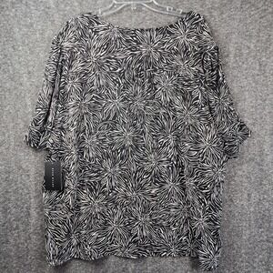 Ryan Wylde Blouse Womens 4X Black White Floral Burst V-Neck Button Front NWT